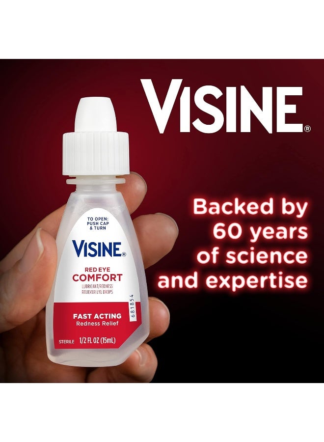 Visine Red Eye Comfort Redness Relief Eye Drops to Relieve Red Eyes Irritations Fast, Tetrahydrozoline HCl, 15ml - Image 4
